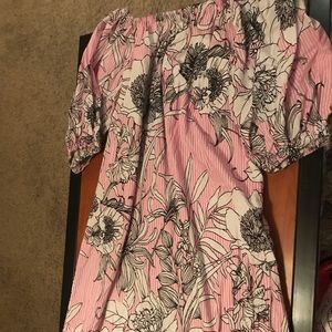 ROMWE Floral Pink Black White Dress